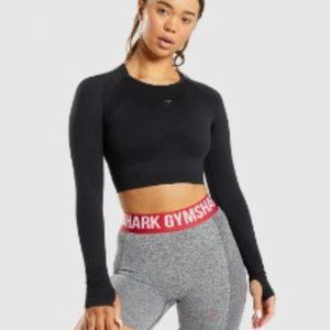 Gymshark Flex Sports Long Sleeve Crop Top - Black/Charcoal